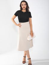 Ladies' midi skirt is fashionable and stylish, wrinkle free, with elastic pockets for office environment